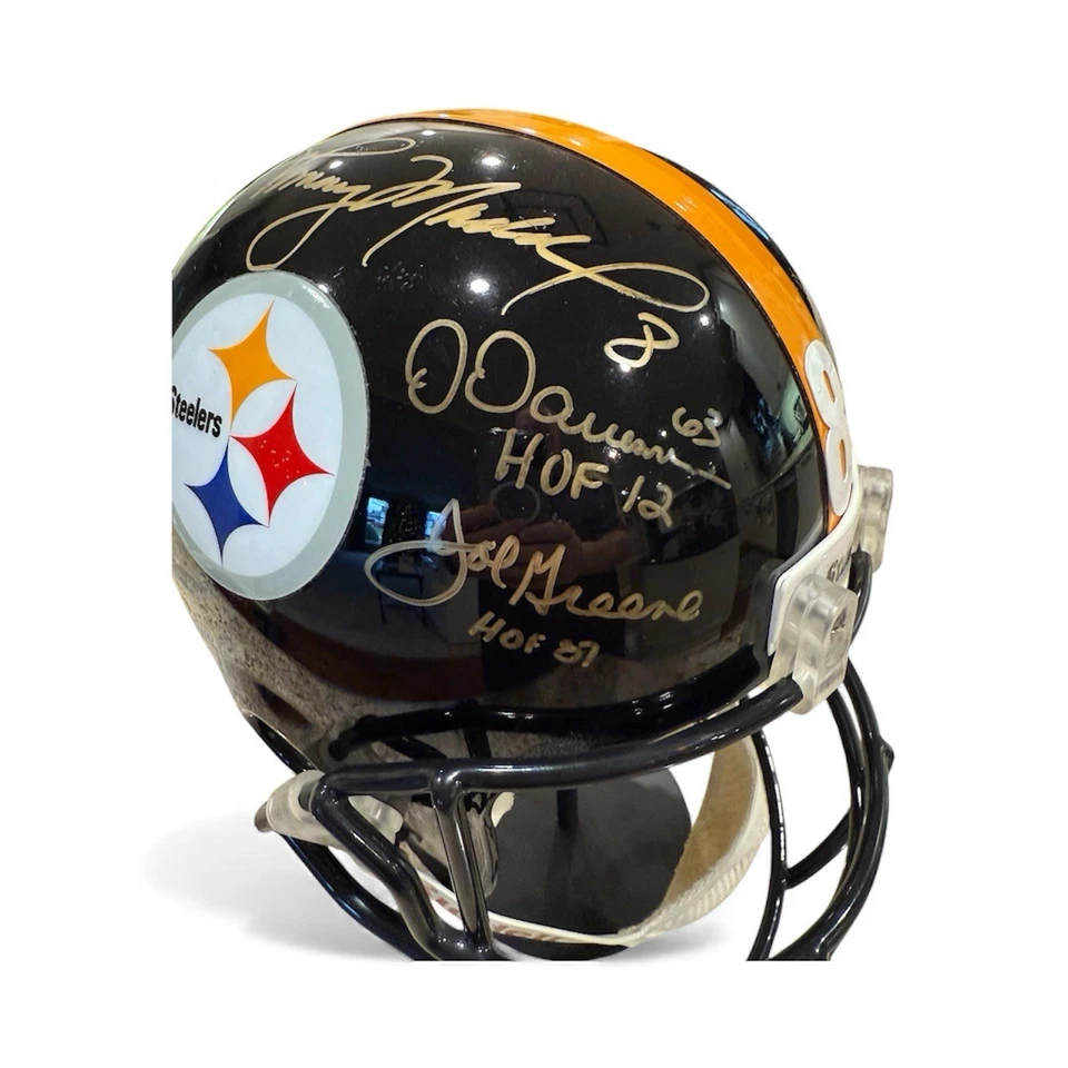 Casco de tamaño completo firmado por varios jugadores Steelers Autografiado Leyendas Tristar certificado de autenticidad Foto 3 de 4