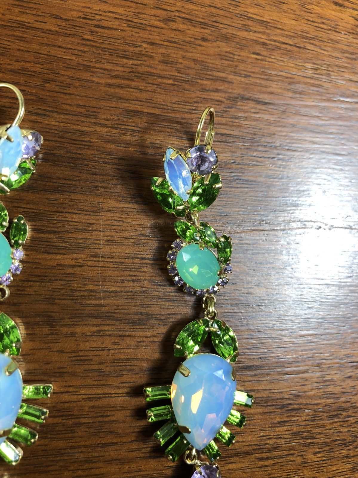 Dangling Statement Wire Pierced Earrings Green, L… - image 7