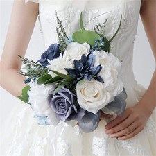 Wedding Bouquet Artificial Navy Blue Roses Flower Bride Bridal Bouquets Handm...