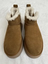 Koolaburra by UGG Cozy Faux Fur Lined Platform Chestnut Ankle Boots Women 9 NEW