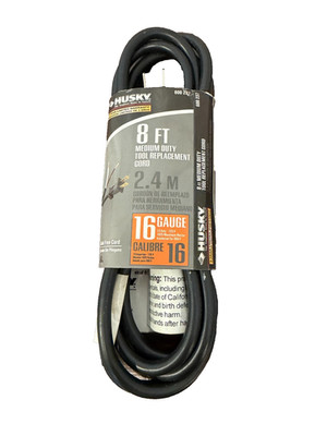 Husky 8 ft. Black Medium Duty Tool Replacement Cord 16 Gauge 13A 125V #165018
