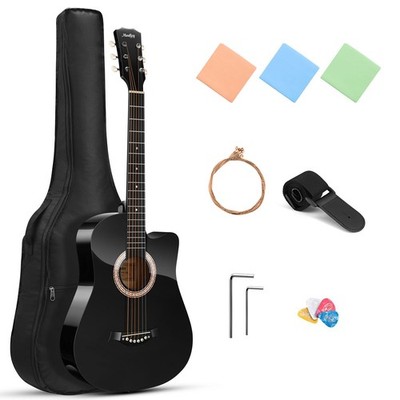 Moukey EAG-100 38'' Acoustic Guitar Basswood inkl. Gigbag, Picks & Gurt | Schwarz