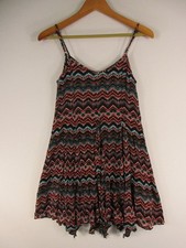 Lily Rose Dress Womens XS Spaghetti Strap Multicolor Zigzag Swing Sundress Black