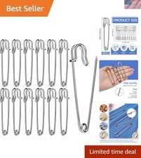 Large Safety Pins, 15 Pack Heavy Duty Safety Pins 3 Inch, Stainless Steel Saf...