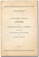James J WALKER / Mayor James J Walker's Answer to Governor Franklin D 1st 1931