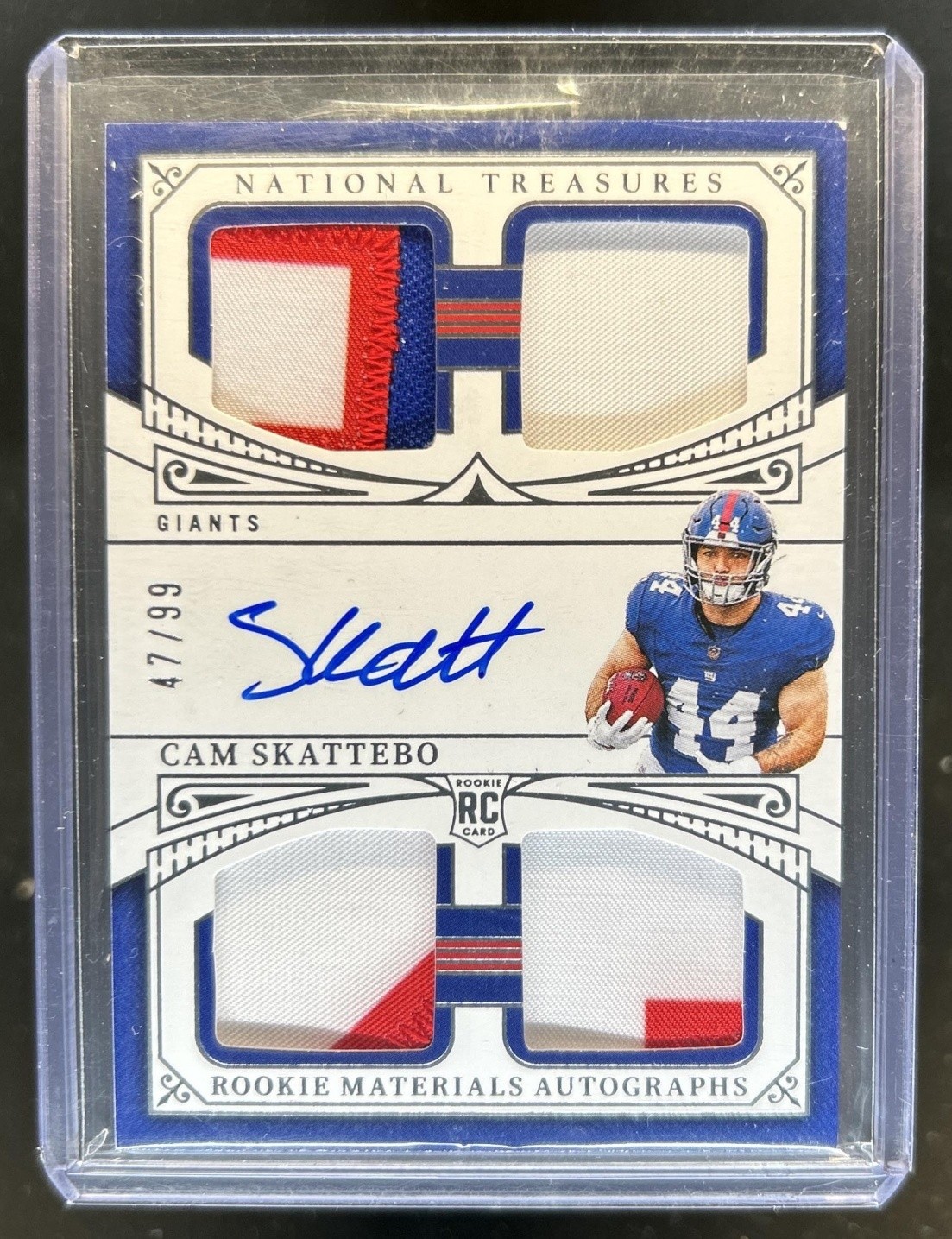 2025 National Treasures Cam Skattebo Rookie Auto Quad RC Patch #/99 Damaged view 1