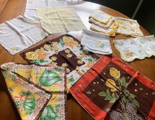 Vintage Floral Embroidered Hankie Lot of 12 Hankies Yellow Gold