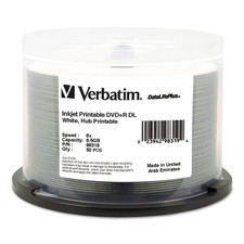 Verbatim DVD R DL 8.5GB 8X DataLifePlus White Inkjet Printable, Hub Printable -