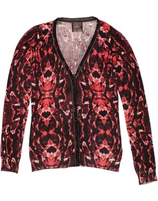 GUESS Damen Strickjacke Pullover UK 6 Small Rot Animal Print Viskose DG06
