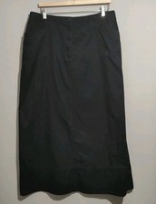 Laura Ashley Maxi Skirt UK 18 Black Pocket Aline Cotton Zip Button Pocket