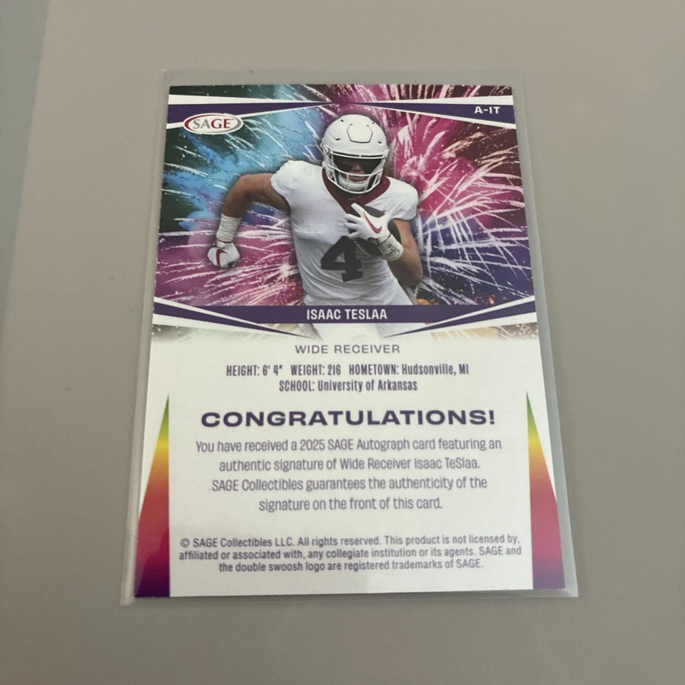 Autógrafo Sage #A-IT ISAAC TESLAA 2025 azul automático novato Tesla Lions Detroit radiocontrol Foto 2 de 2