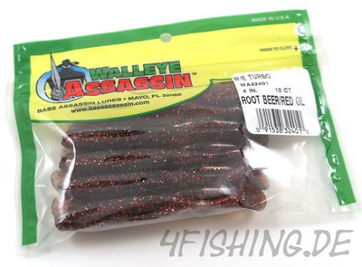 Bass Assassin Walleye Assassin (Turbo Sea Shad) in 4'' ROOT BEER / RED GLITTER