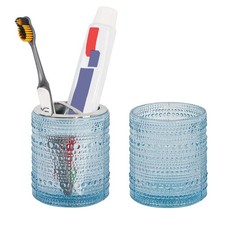 Blue Toothbrush Holders for Bathrooms, Glass Toothbrush Holder with 2 Slot Di...
