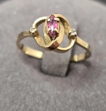 TRU GLO 10k Yellow Gold Red Spinel Diamonds Ring 1.7g Size 6.25