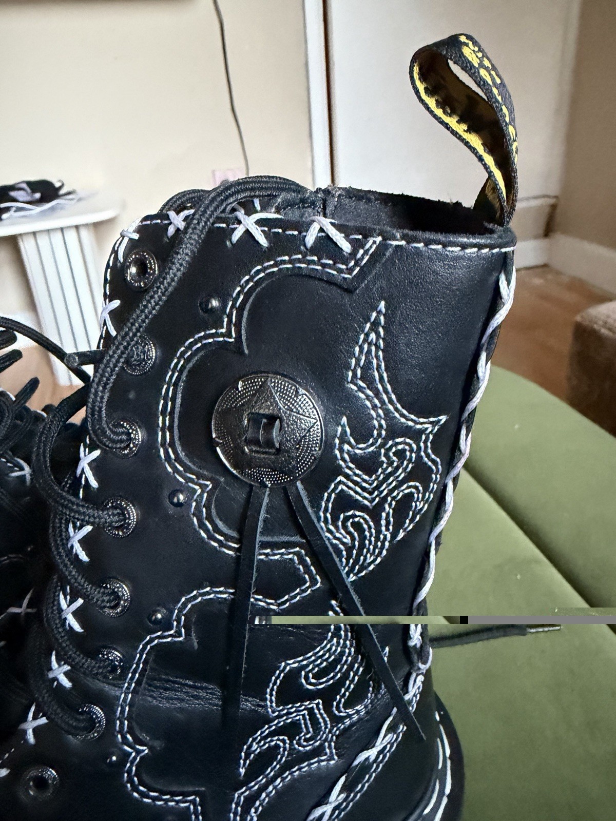 Dr Martens Jadon Hi GA UK 4 EU37 Platform Boots Black White Embroidered Rare image 4