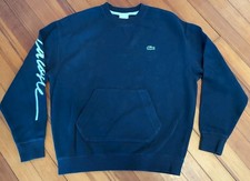 Lacoste Live Navy Blue Oversized Sweatshirt Pullover Spell Out Unisex Pocket S