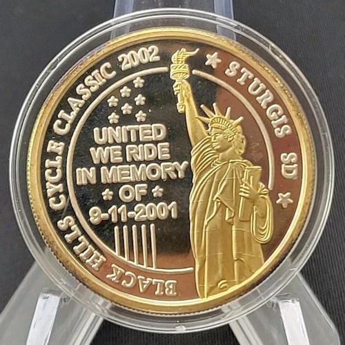 STURGIS 2002 STATUE LIBERTY 9-11 BLACK HILLS CLASSIC RARE 999 SILVER GOLD COIN