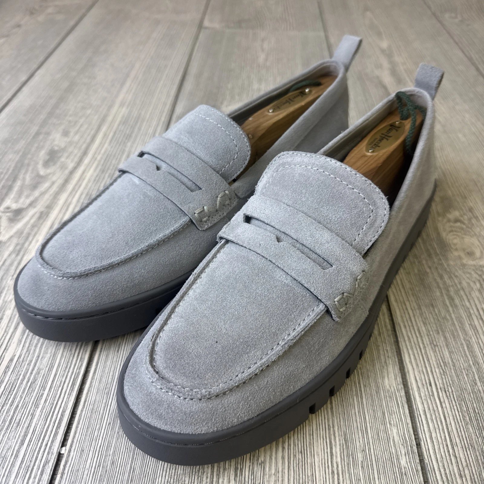 Vionic Uptown Loafers Women 10 Grey Suede Orthotic Lug Sole Penny Loafers