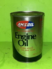 AMSOIL 100% SYNTHETIC MOTOR OIL METAL QUART CAN - NOS-full