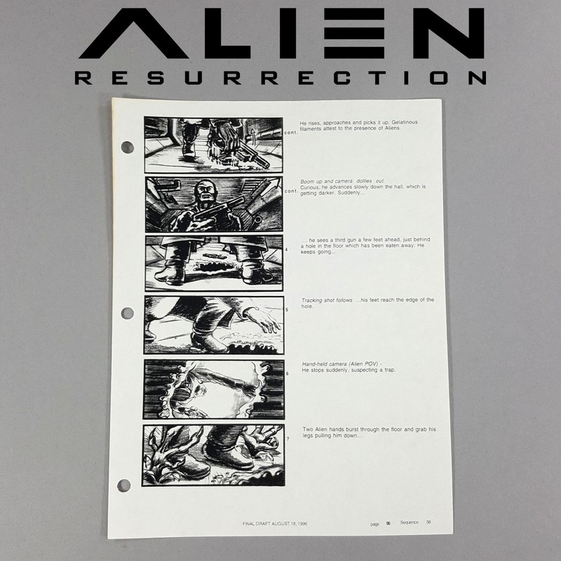 Image 11 of Alien: Resurrection - Production Used Storyboard, Alien Grabs Thru Hole in Floor