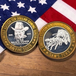 .999 Fine Silver Round Gaming $10 Token Chip 1993 Sam's Town Las Vegas Nevada