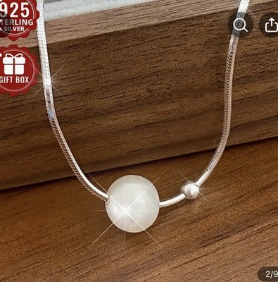 925 Sterling Silber Halskette - Minimalistisches Desing mit glattem weißen Perlenanhänger