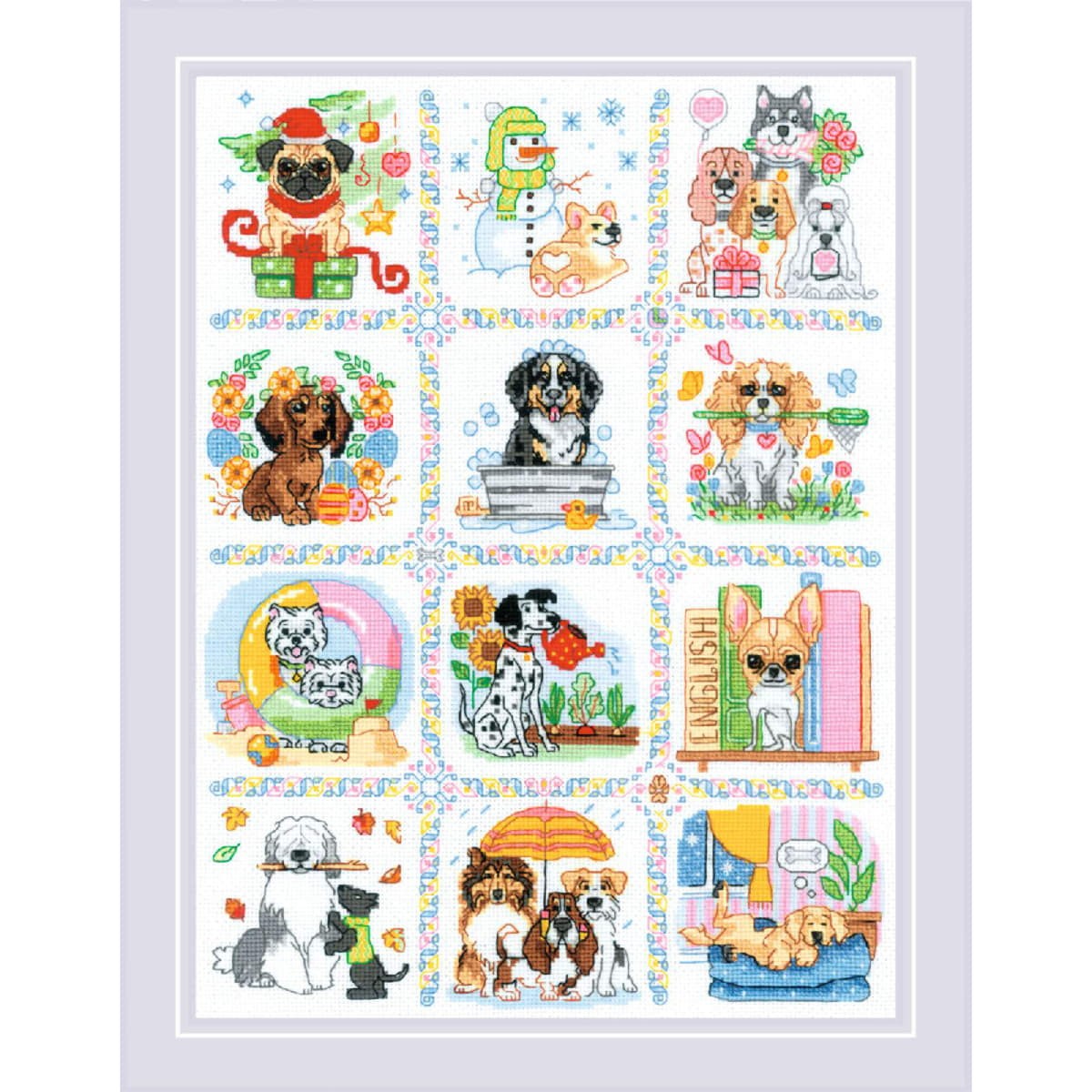 Riolis counted cross stitch kit ""Dog Calendar"", 30x40cm, DIY