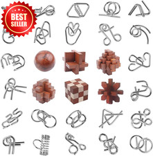 30 PC Wooden Metal Brain Teaser Puzzles 3D IQ Logic Game Adults Kids US