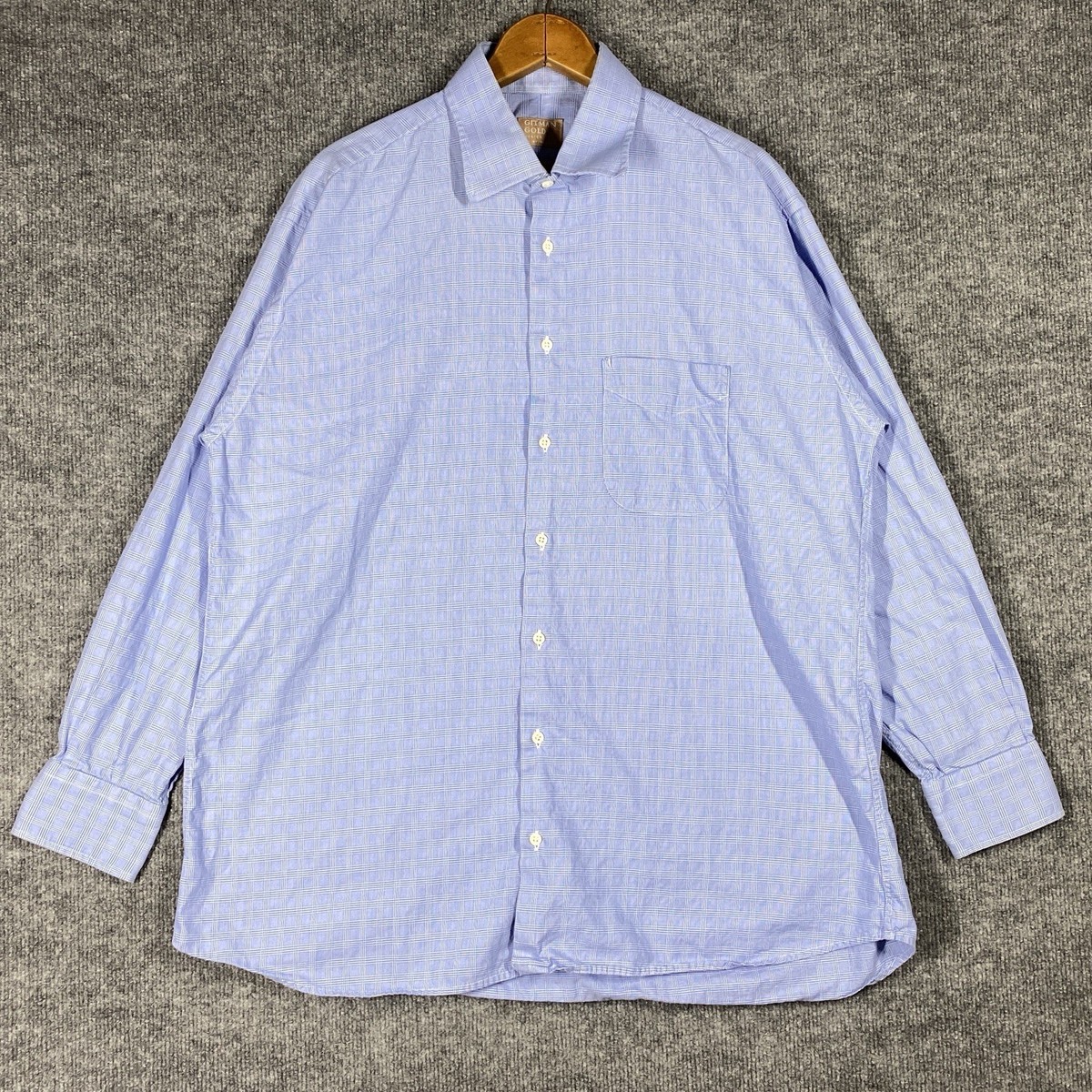 Gitman Gold Dress Shirt Men Size XL Blue Plaid Cotton