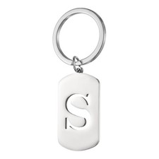 Initial Letter Key Chain, A-Z KeyChain Pendant Key Ring, Silver Letter S 