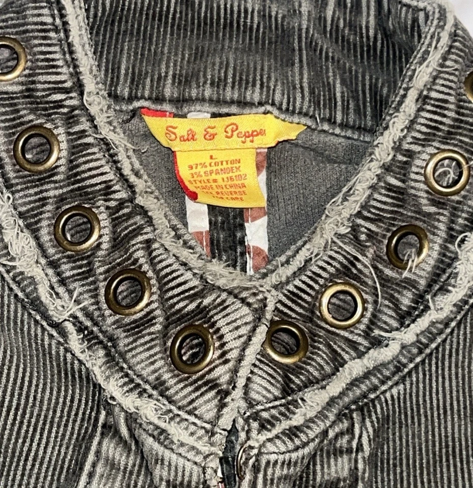 Chaqueta Steampunk Militar Para Mujer L Gris Pana Detalle Ojal Boho Gancho Cierre Foto 4 de 4