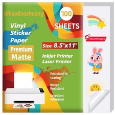 Premium Matte White Printable Vinyl Sticker for Inkjet, Laser Printer, Waterp...
