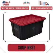 HDX 27 Gal. Tough Storage Tote in Black and Red, 1 count