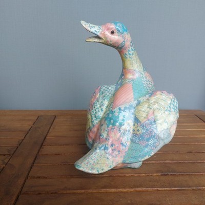 Vintage Global Studios Cornwall Ente Keramik Figur Patchwork Decoupage 80er