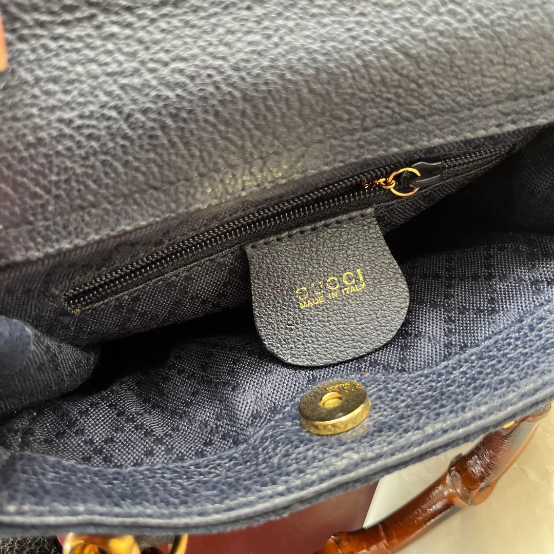 GUCCI Bamboo Mini 2Way Suede Crossbody Bag Navy Authentic Women's Handbag thumbnail 13