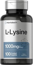 L-Lysine 1000mg ,100 Caplets, Free Form Dietary Supplement, Non-GMO, by Horbaach