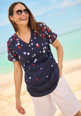 Woman Within Plus Size Cuffed Americana Print Tee