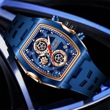LIGE Men Silicone Watch Rectangle Sport Wristwatch Chronograph Date Male Watches