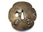 JAPANESE ANTIQUE TSUBA 18TH CENTURY BRONZE SILVER MONKEY SAMURAI ANTIQUE SIGNED — photo 2