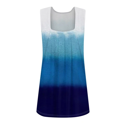 Damen Sommer Plissee Quadratischer Ausschnitt Ärmellos Tank Top Farbverlauf Bedruckt T-Shirt - Bild 5 von 51