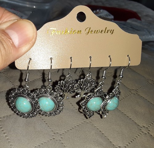 Lustiger Modeschmuck 3 Paar silberfarbene Ohrringe 3 Stück - Bild 2 von 10