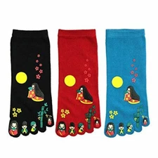 Wrapables Japanese Girl Five Finger Cartoon Socks Five Toe Socks Set of 3,