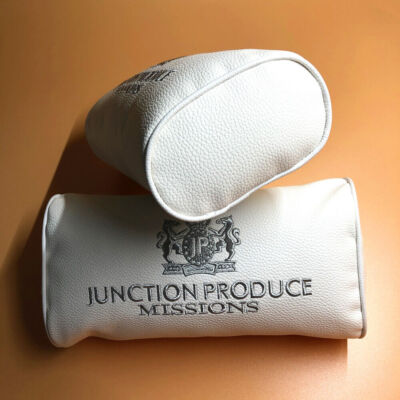 2Pcs JDM Junction Produce Style White Leather Headrests – Universal Car Seat Neck Pillows