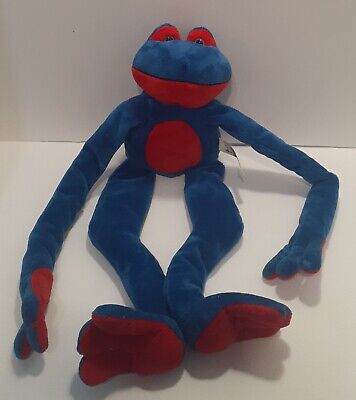 Animal Alley SOFT FROG WITH LONG LEGS Plush Velco Hands blue red