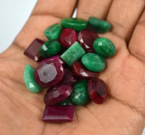 200 Ct Brazilian Green Emerald, African Red Ruby Natural Enhanced Mix Shape - Picture 3 of 5