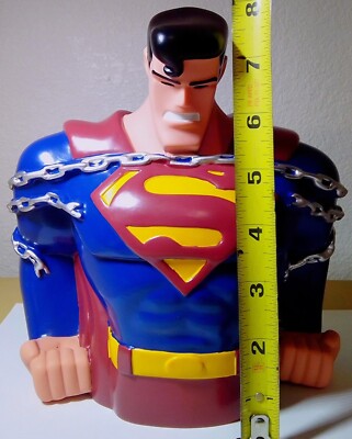 Vintage 1997 Superman in Chains Plastic Piggy Bank Coin Bank Warner Bros 