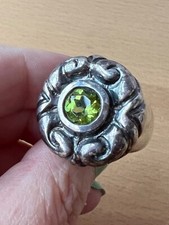 VINTAGE DESIGNER 925 STERLING SILVER PERIDOT WIDE LARGE RING FLORAL UNIQUE HEAVY