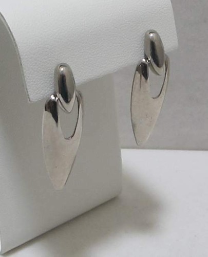 Sleek Modernist Vtg 1-5/8” Silver Tone Dangle “Cosmos Pod” Post Pierced Earrings - Picture 4 of 12