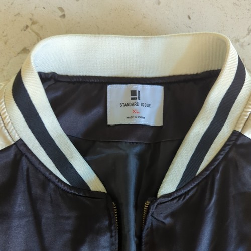 Standard Issue NYC Colorblock Satin Bomber Jacket W/ Embroidered Bird Size XL - Picture 6 of 12