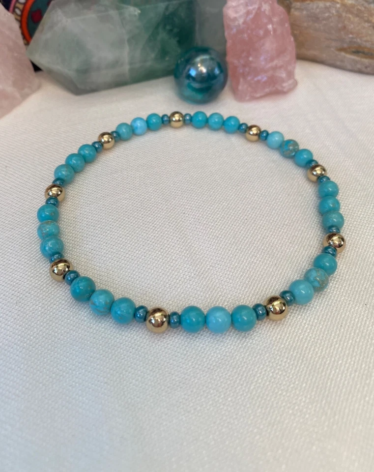 Anklet. Turquoise Gemstones. Stretch Anklet. 11 inches. Gift for Her. - Image 3 of 4